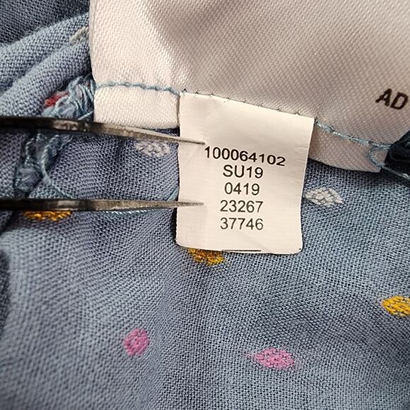 Style&Co Top Womens S Blue Embroider Floral V-Neck Ruffled Sleeve Peasant Boho - Picture 6 of 9